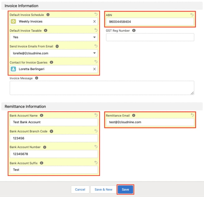 Screenshot from QRG Create an Account - Invoice Entity