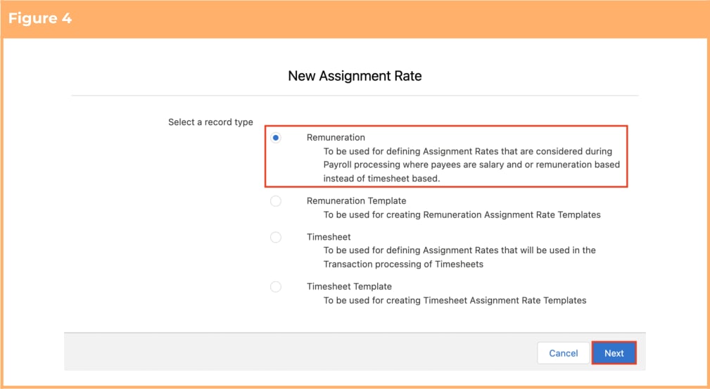Screenshot from QRG Create an Assignment Rate record - Remuneration