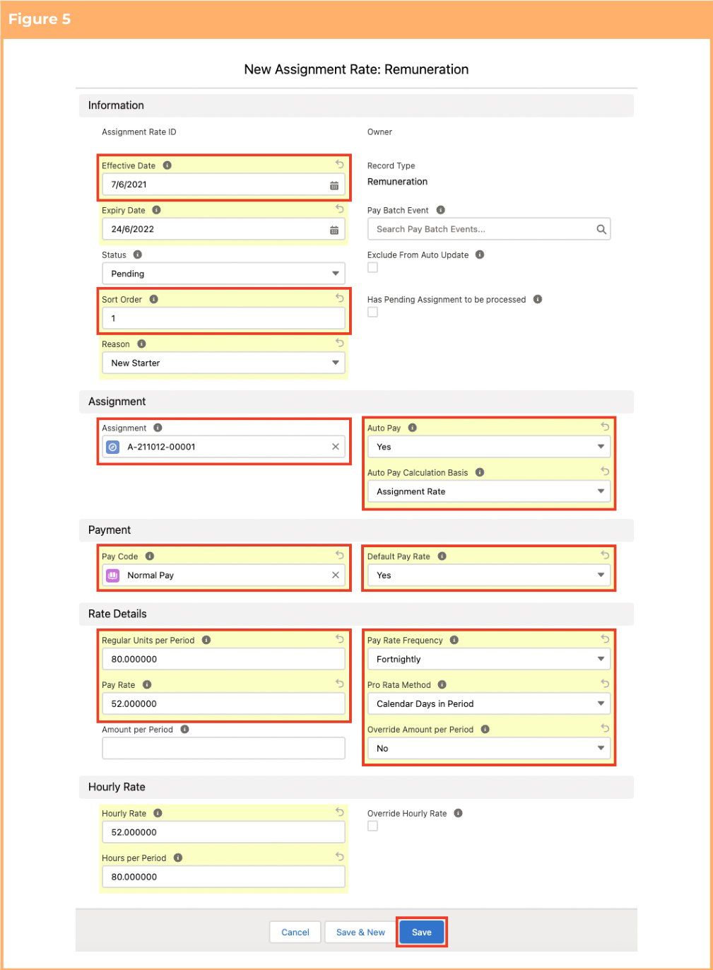 Screenshot from QRG Create an Assignment Rate record - Remuneration