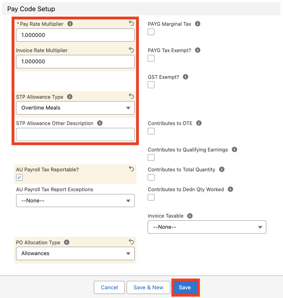Screenshot from QRG Create Pay Codes - Allowance Pay Codes