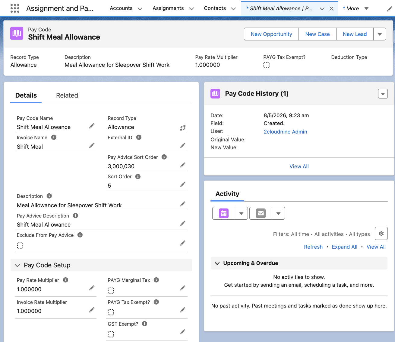 Screenshot from QRG Create Pay Codes - Allowance Pay Codes