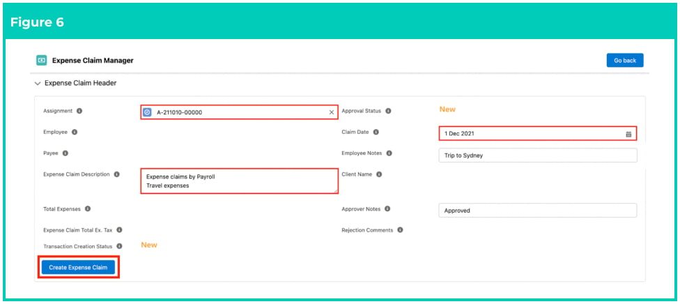 Screenshot from QRG Create an Expense Claim as a Payroll User
