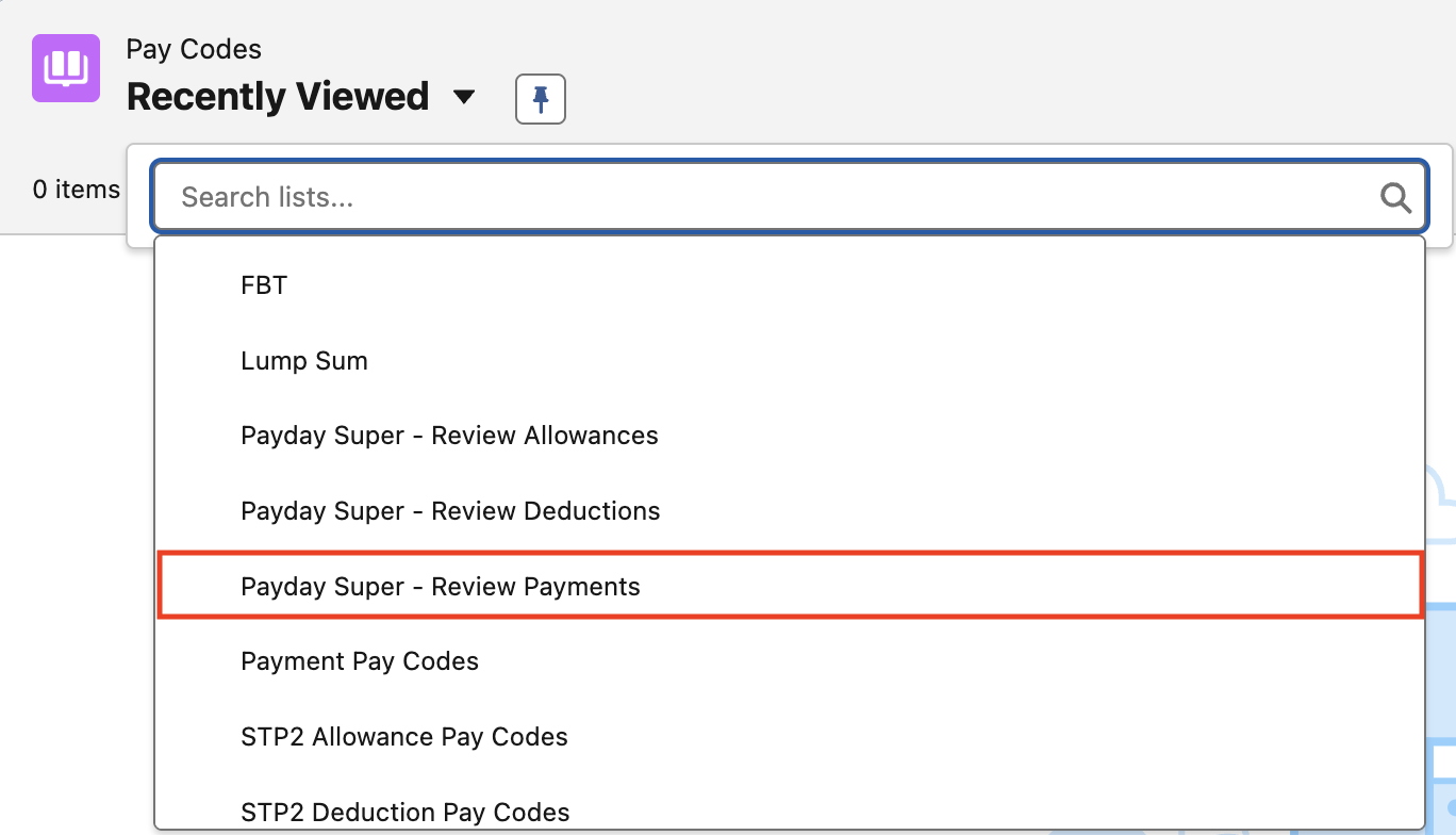 Screenshot from QRG Payday Super Data Updates - Pay Codes