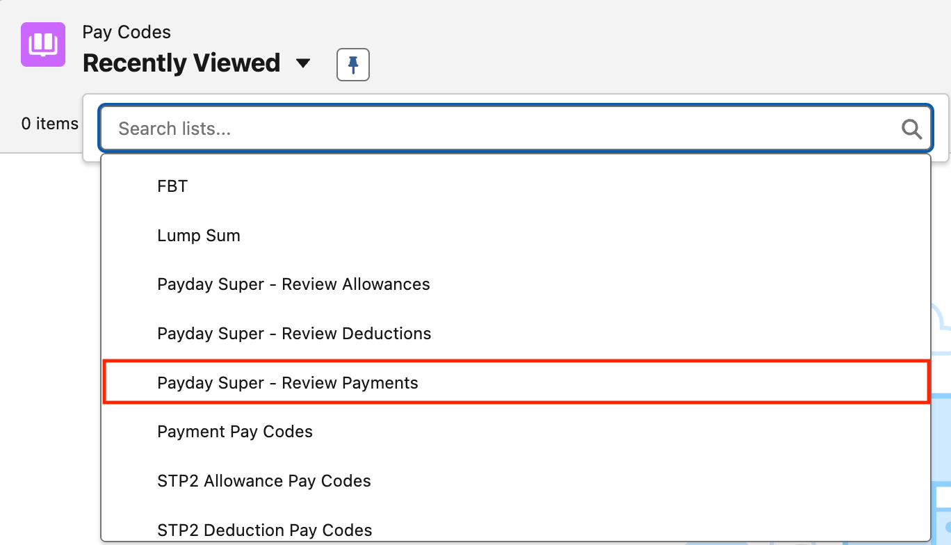 Screenshot from QRG Payday Super Data Updates - Pay Codes