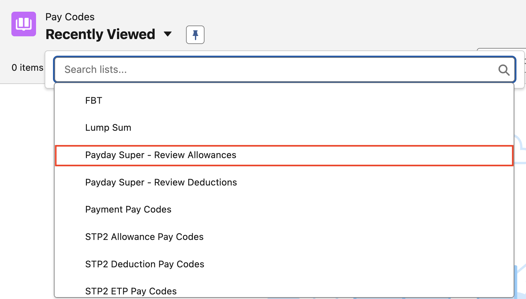 Screenshot from QRG Payday Super Data Updates - Pay Codes