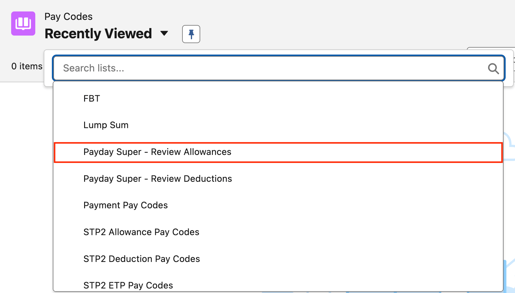 Screenshot from QRG Payday Super Data Updates - Pay Codes