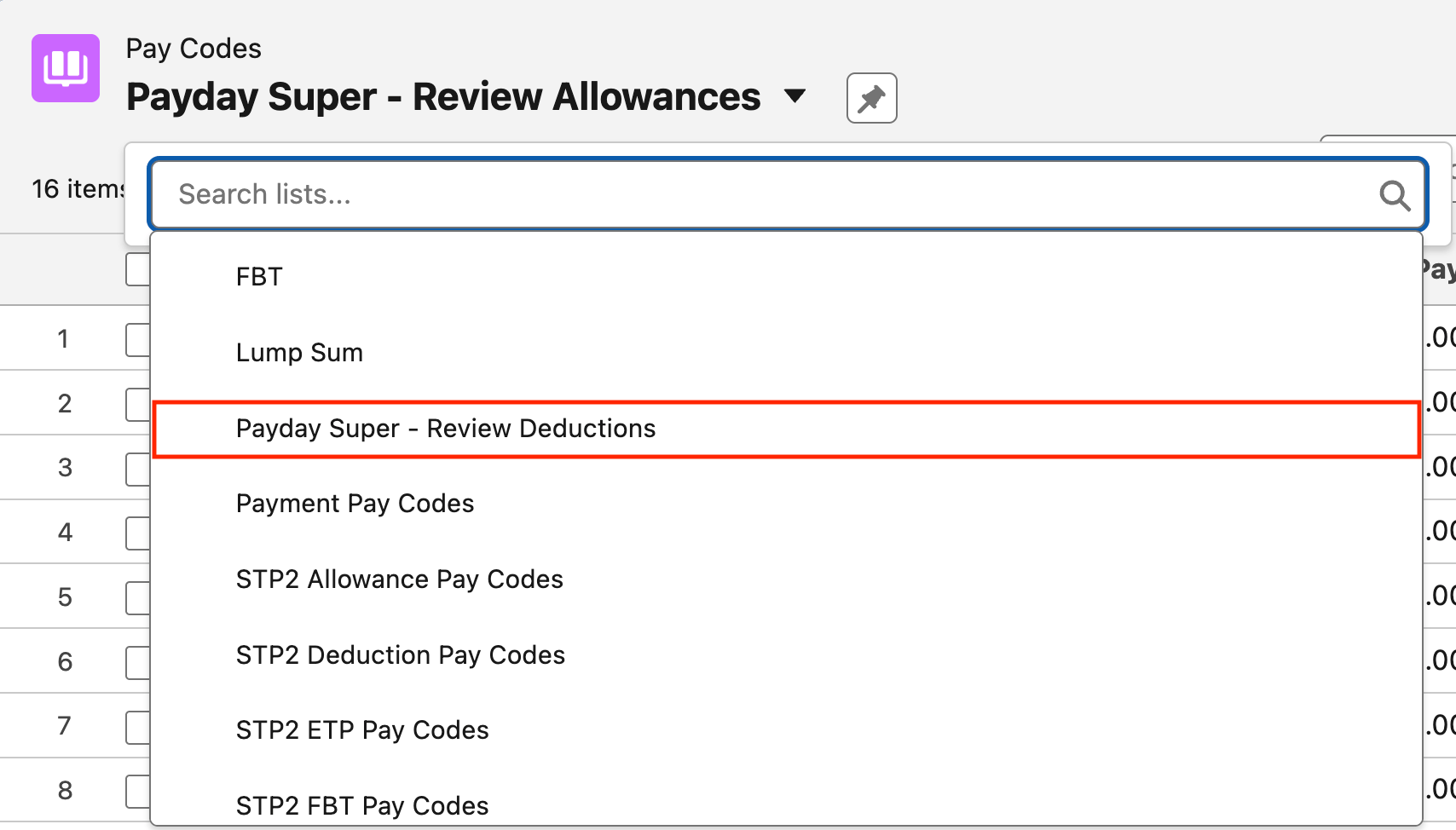 Screenshot from QRG Payday Super Data Updates - Pay Codes