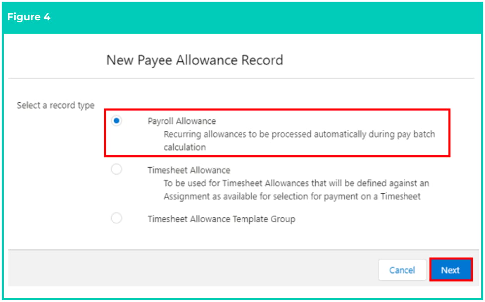Screenshot from QRG Create Payee Allowances - Payroll