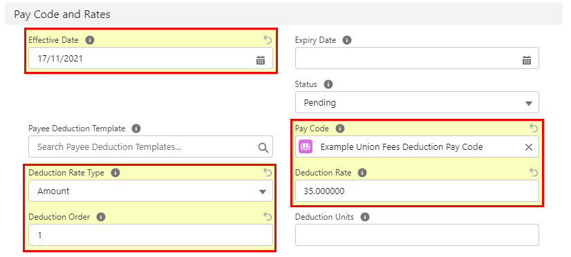 Screenshot from QRG Create a Payee Deduction - General