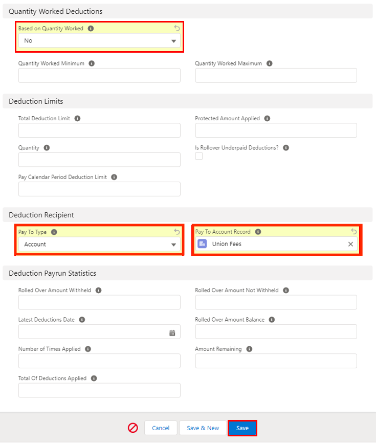 Screenshot from QRG Create a Payee Deduction - General