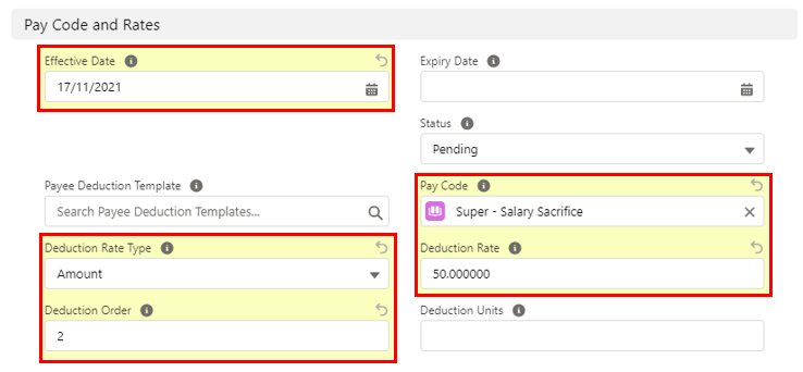 Screenshot from QRG Create a Payee Deduction - Superannuation