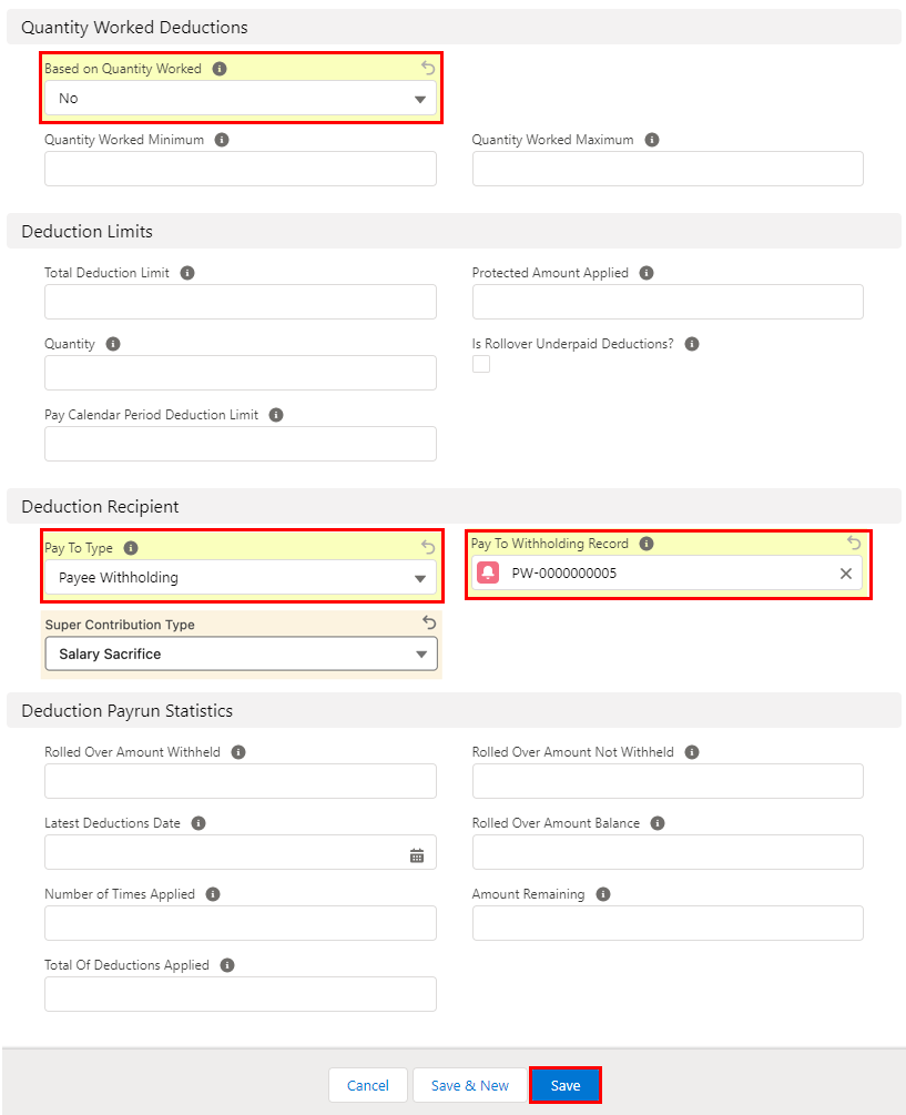 Screenshot from QRG Create a Payee Deduction - Superannuation