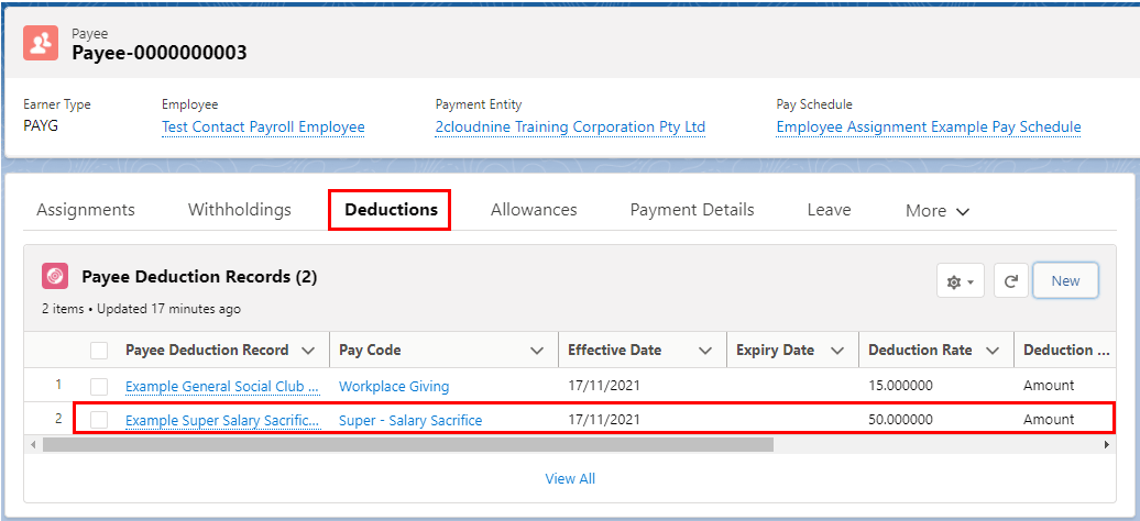 Screenshot from QRG Create a Payee Deduction - Superannuation