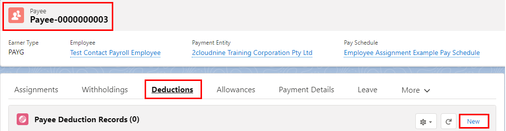 Screenshot from QRG Create a Payee Deduction - PAYG
