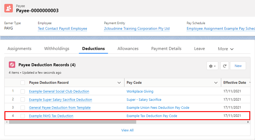 Screenshot from QRG Create a Payee Deduction - PAYG