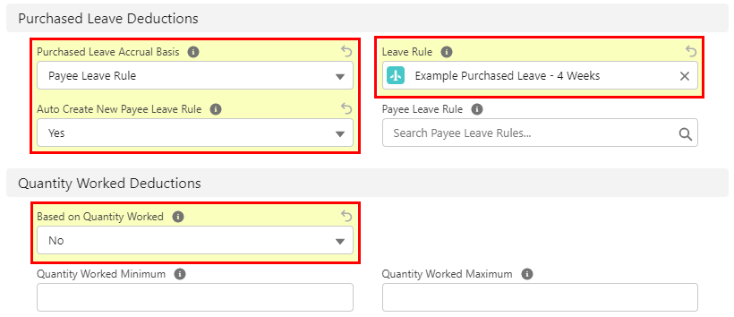 Screenshot from QRG Create a Payee Deduction - Purchased Leave