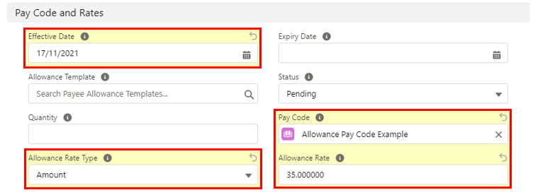 Screenshot from QRG Create Payee Allowances - Payroll