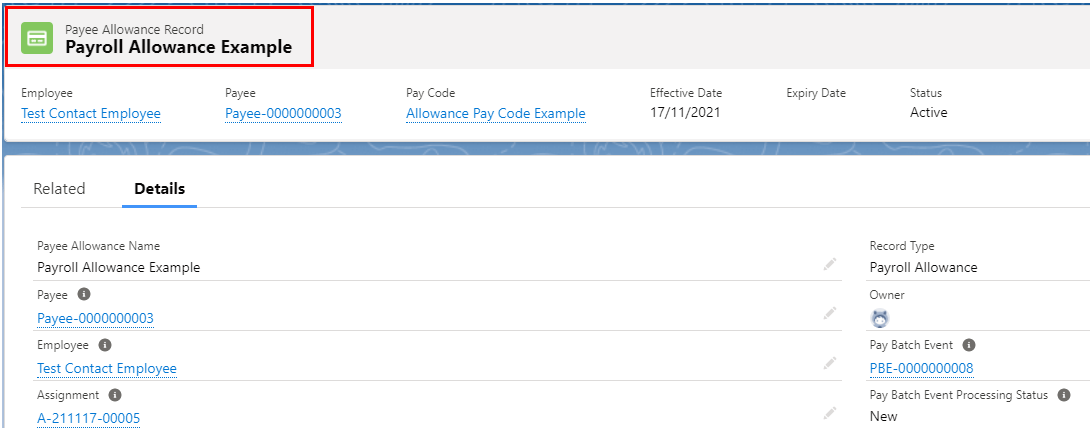 Screenshot from QRG Create Payee Allowances - Payroll