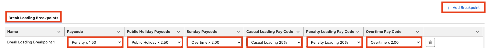 Screenshot from QRG Interpretation Rule Builder - Populate Break Loading & Minimum Rest Rules
