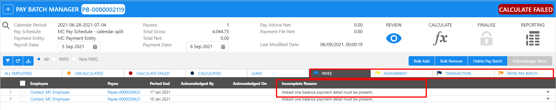Screenshot from QRG Calculate a Pay Batch