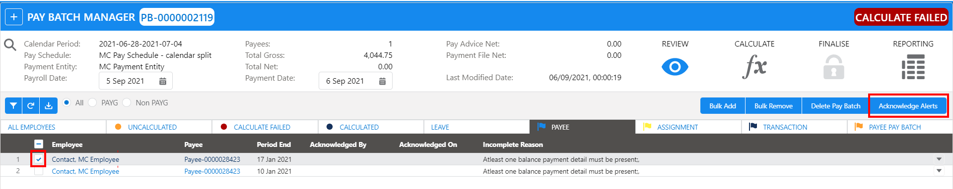 Screenshot from QRG Calculate a Pay Batch