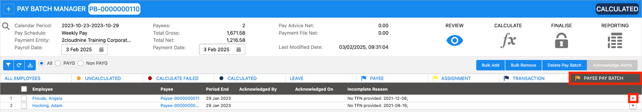 Screenshot from QRG Calculate a Pay Batch