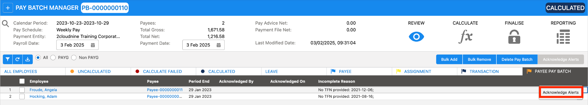 Screenshot from QRG Calculate a Pay Batch