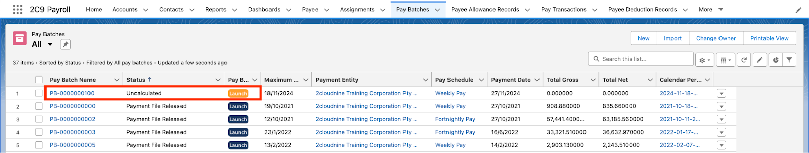 Screenshot from QRG Calculate a Pay Batch