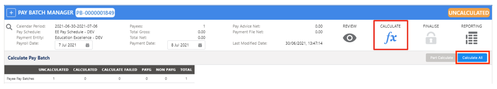 Screenshot from QRG Calculate a Pay Batch