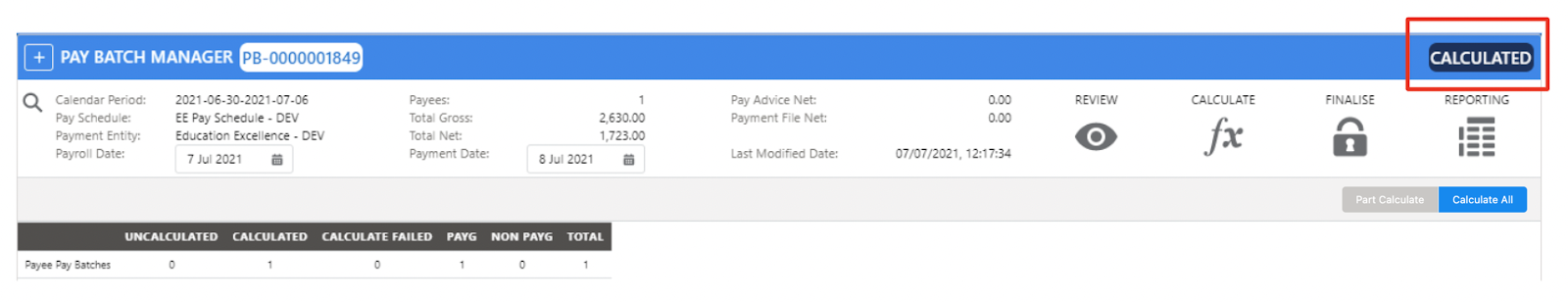 Screenshot from QRG Calculate a Pay Batch