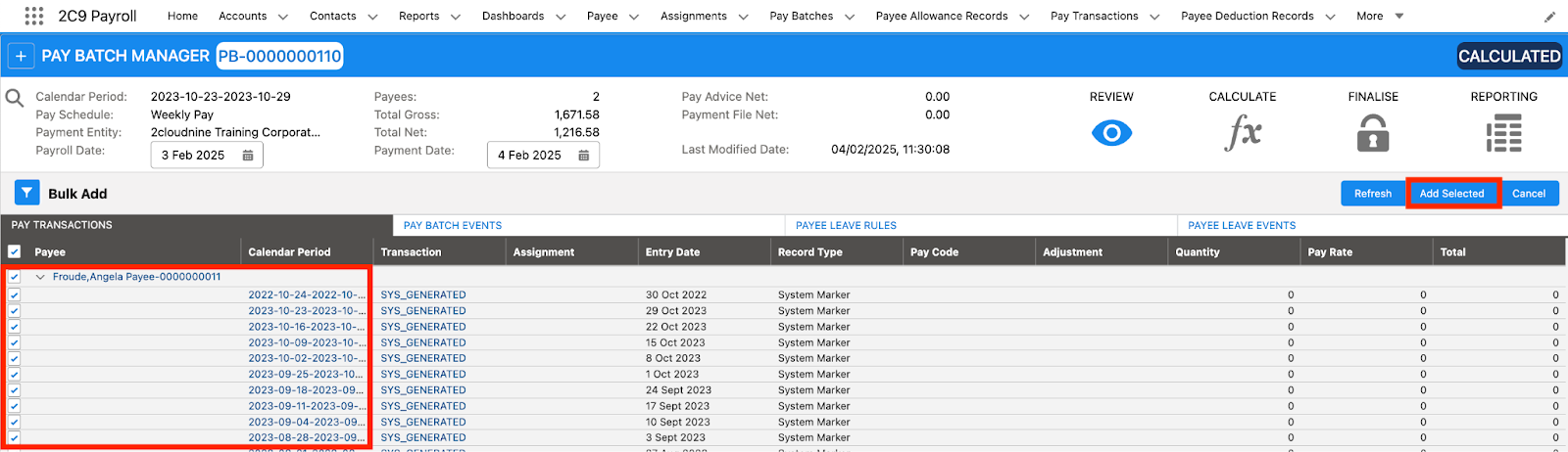 Screenshot from QRG Review a Pay Batch