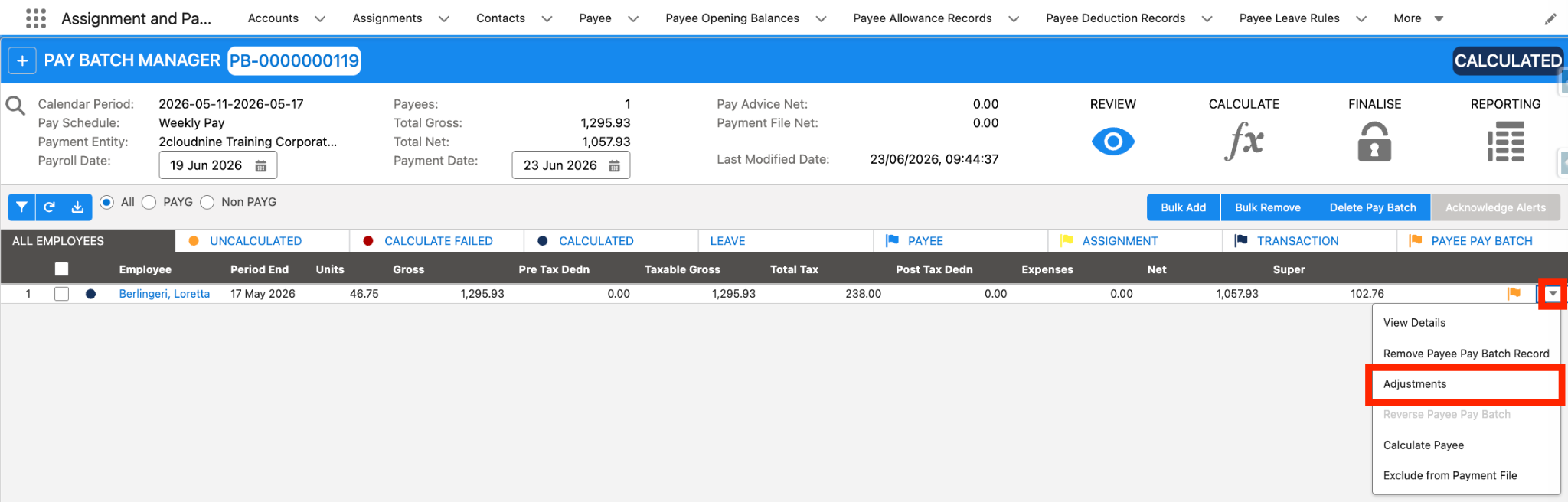 Screenshot from QRG Review a Pay Batch