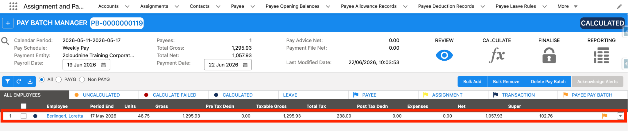Screenshot from QRG Review a Pay Batch