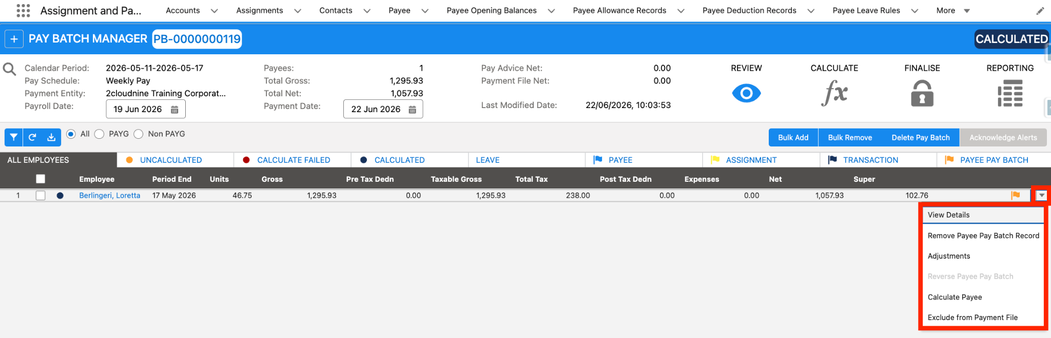 Screenshot from QRG Review a Pay Batch