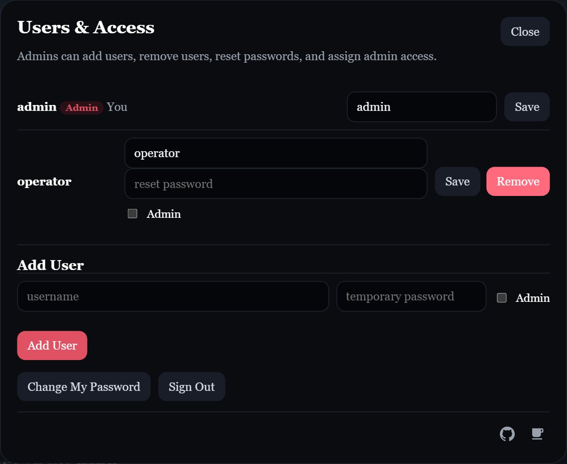 Edge Users and Access dialog showing local admin and operator accounts and account management controls