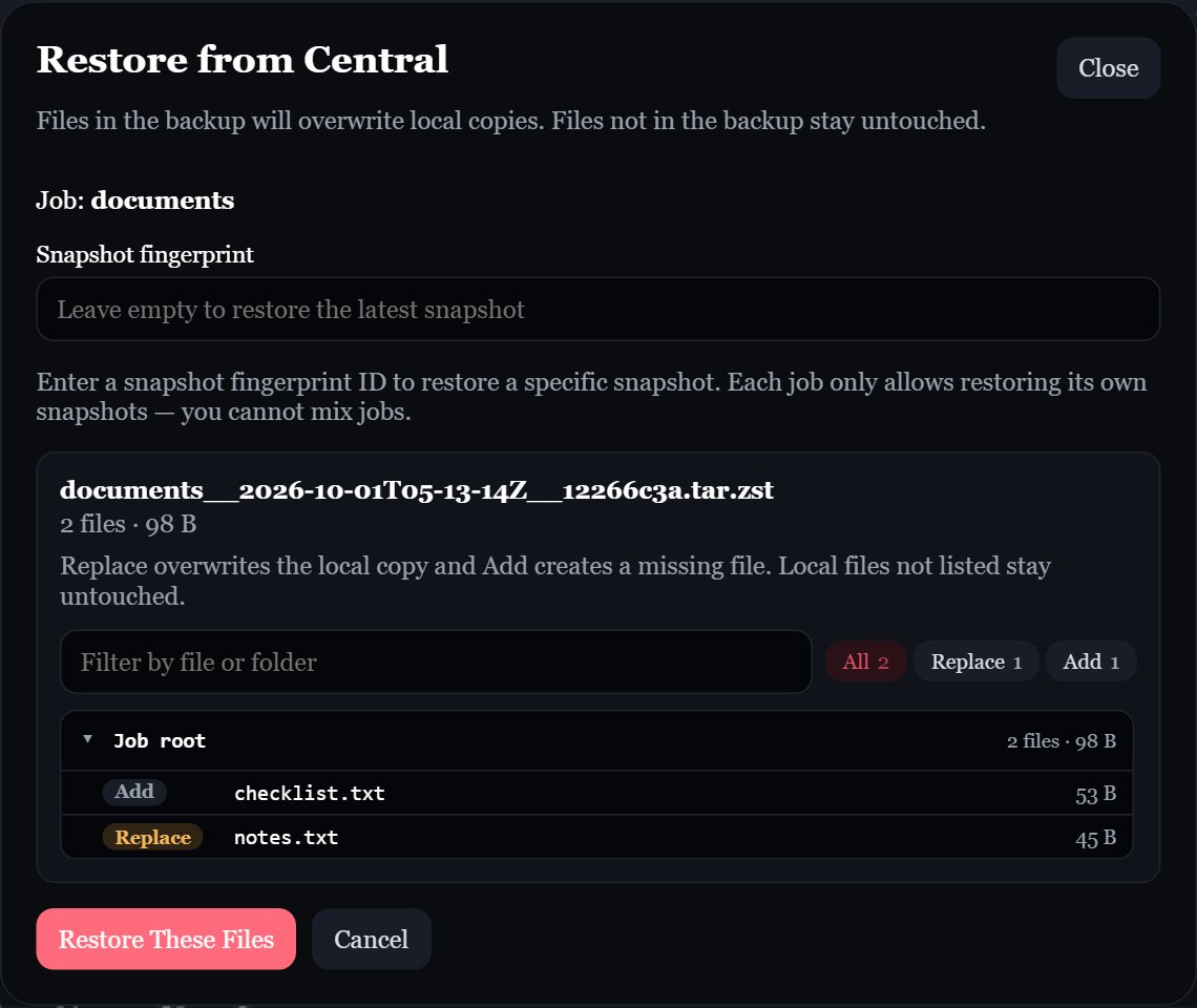 Edge restore preview with Add and Replace file actions and a Restore These Files button