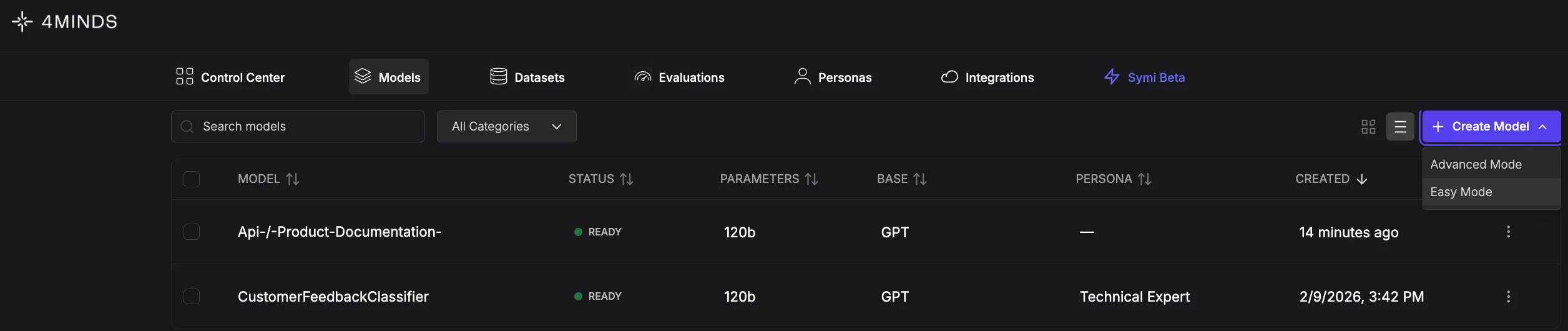 Models tab Models tab