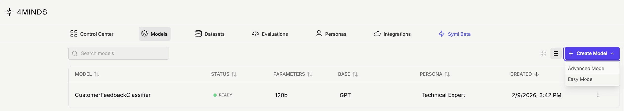 Models tab Models tab