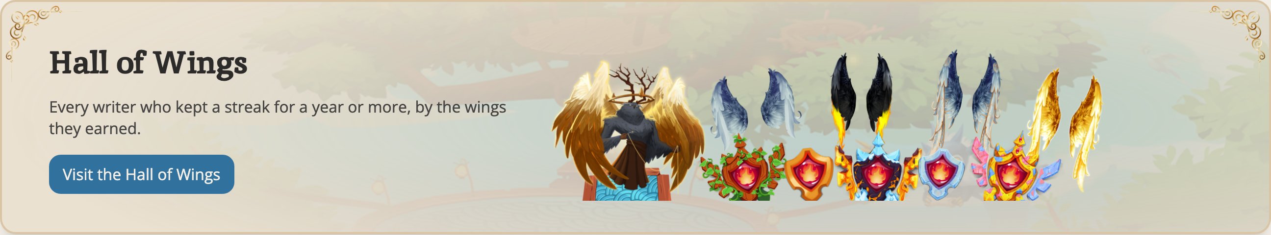 The Hall of Wings card at the bottom of the streak page with the Visit the Hall of Wings button