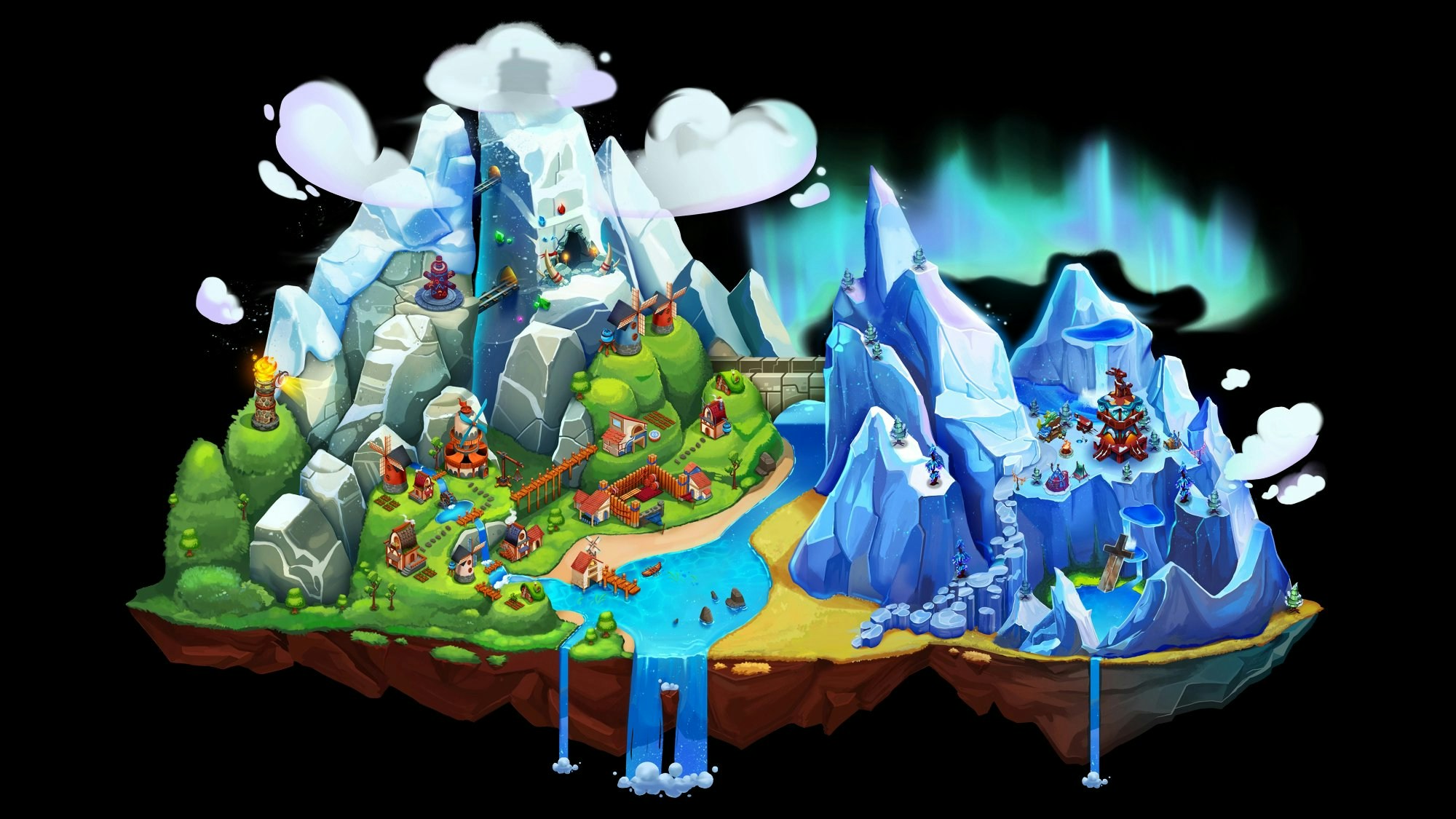 Winter's Island: the second main world map with mountain and ice regions