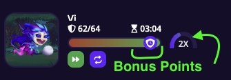 Endurance battle HUD showing the 2X bonus points multiplier after maintaining high defense