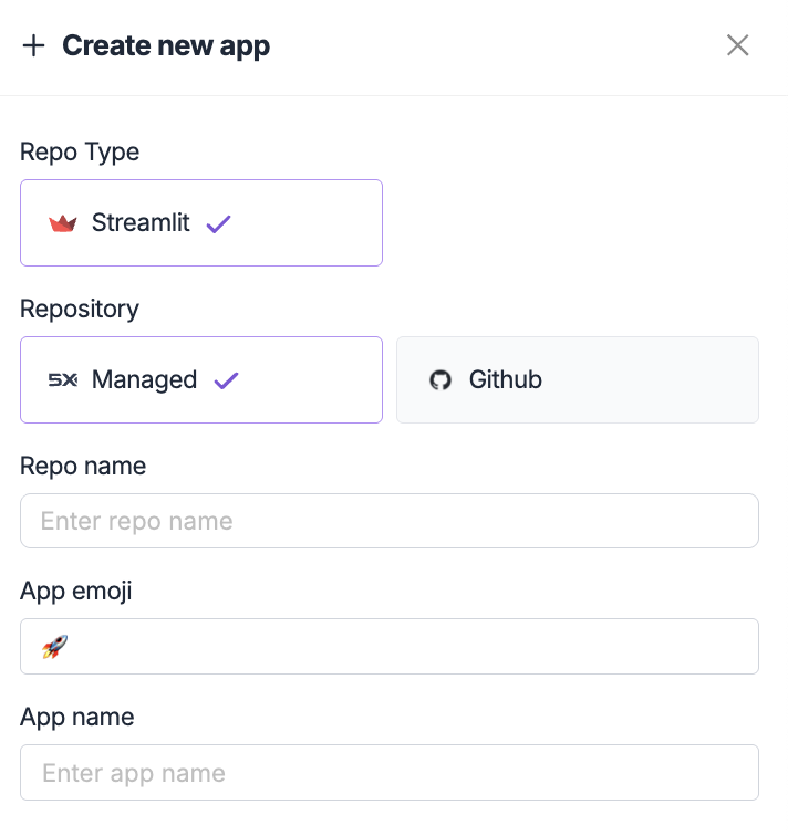 Create New App Modal