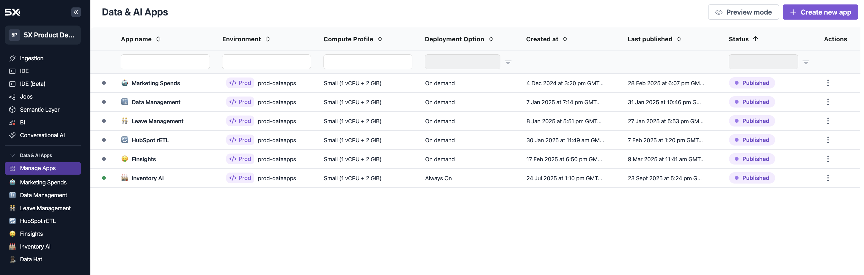 Manage Apps Interface
