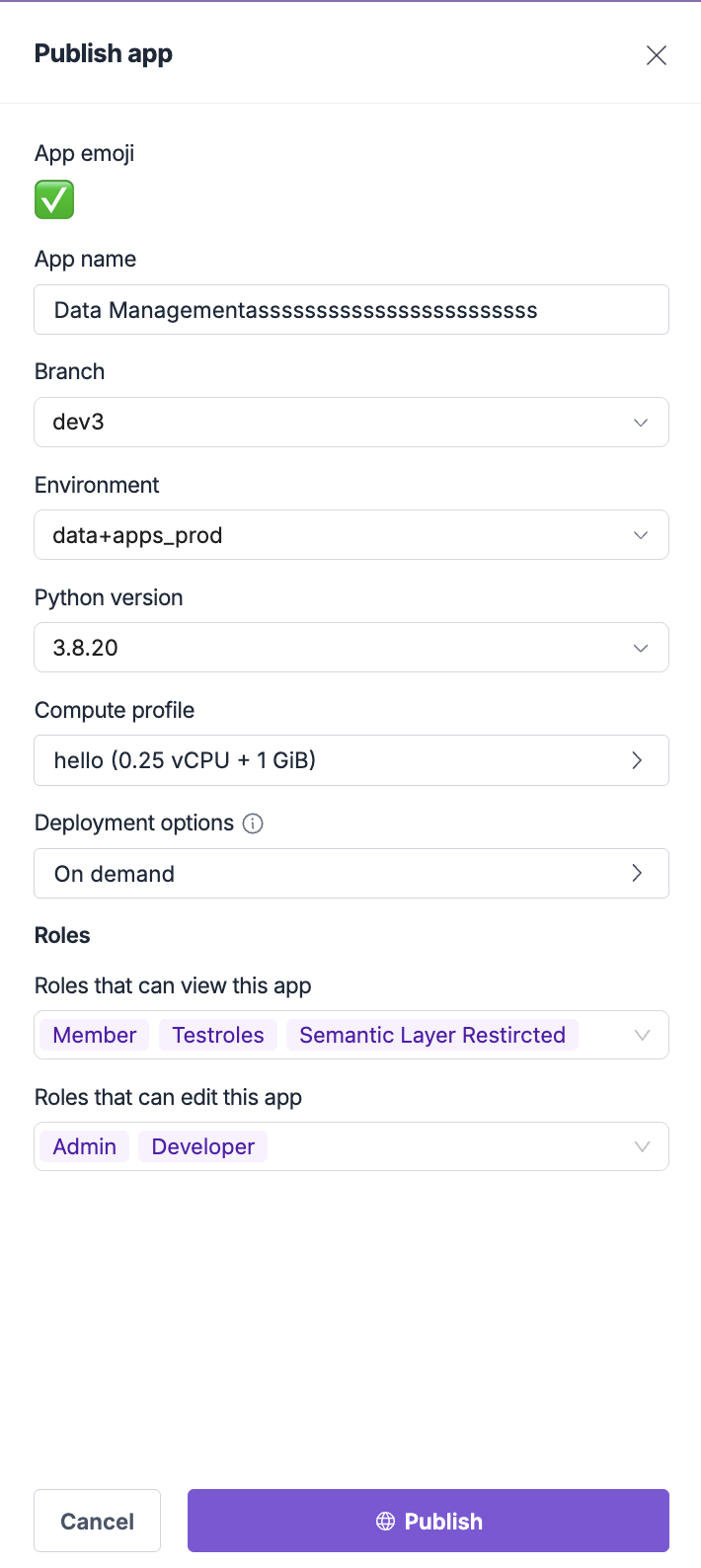 Publish App Dialog