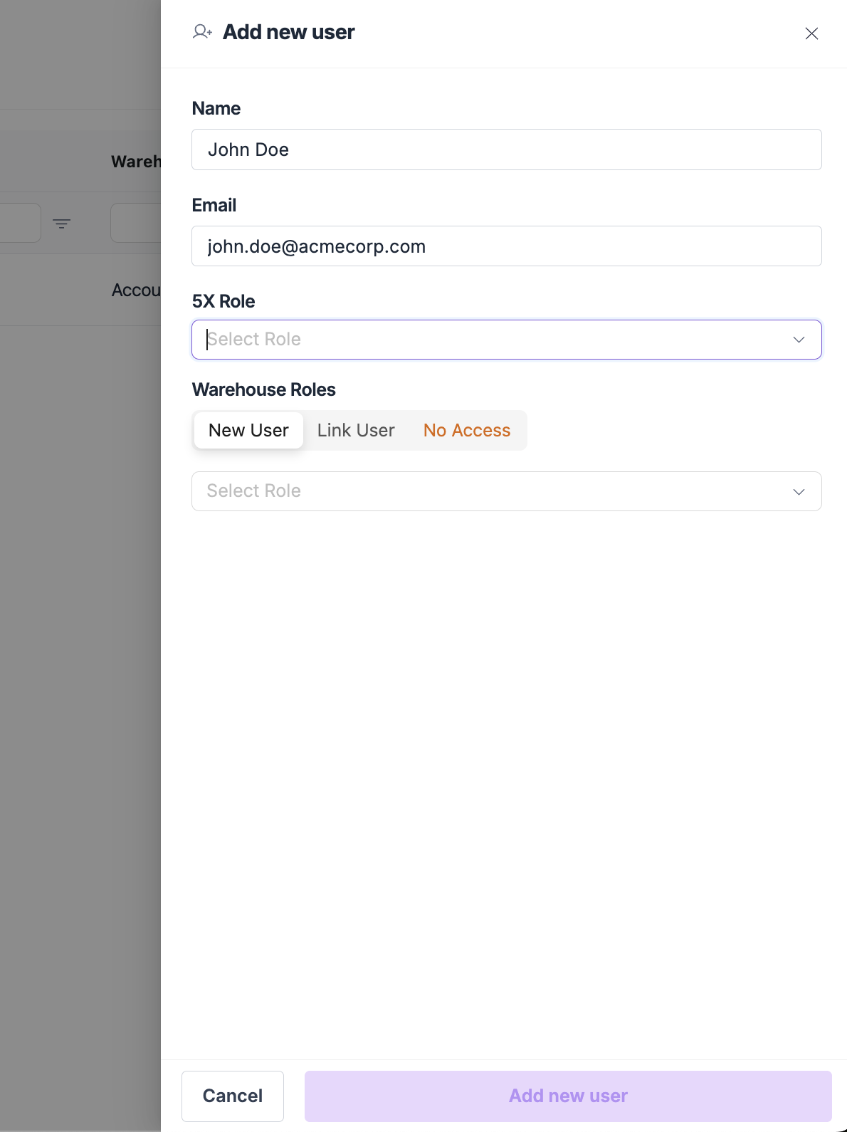 Add New User Dialog