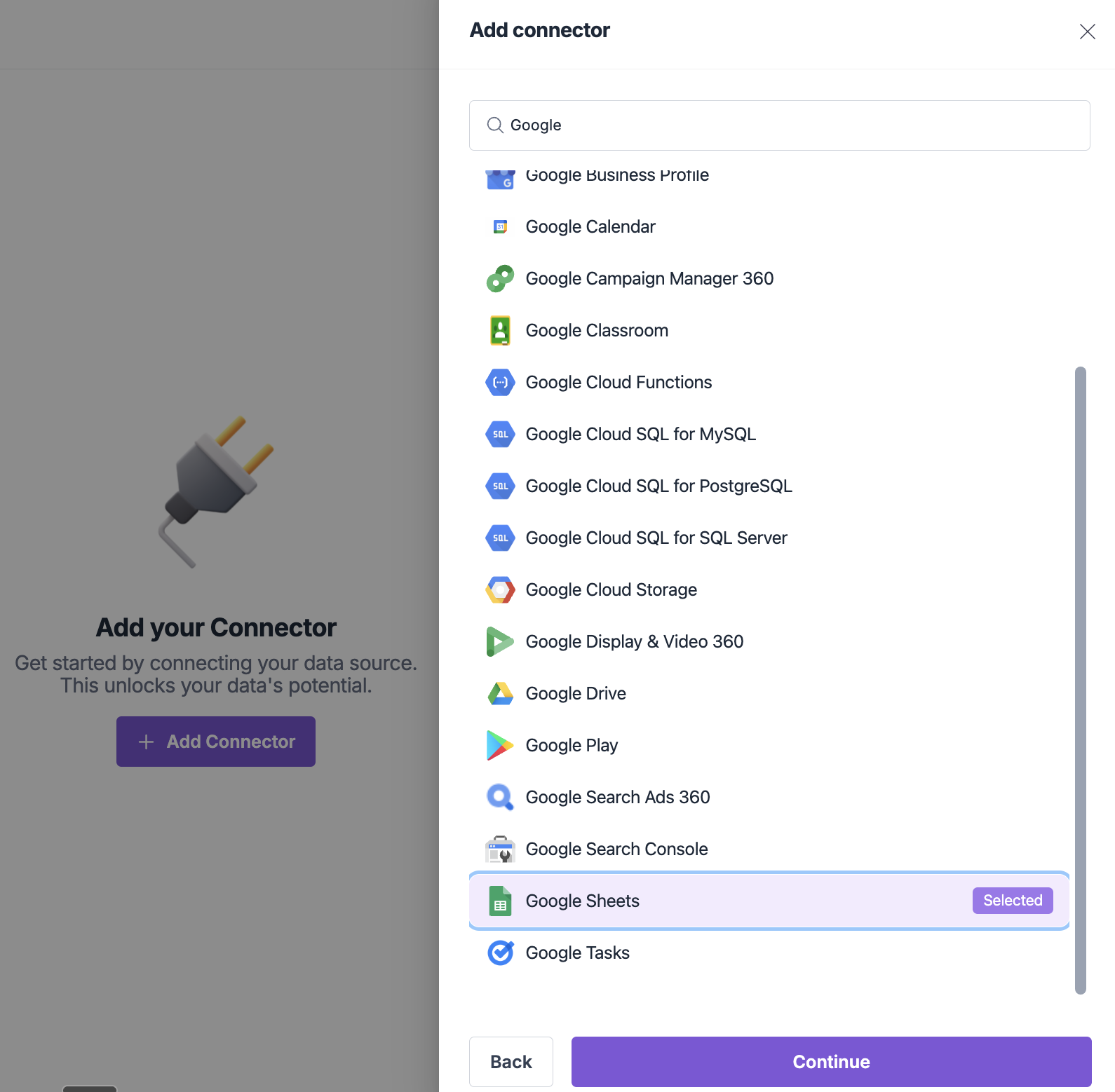 Connector Selection Interface