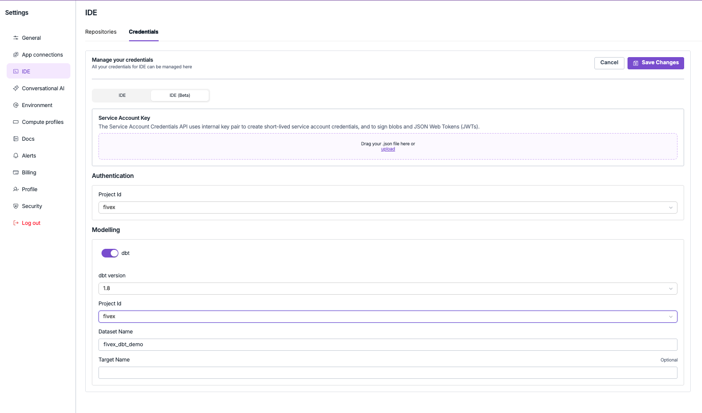 BigQuery IDE Credentials Setup