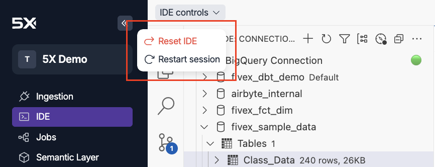 IDE Session Controls