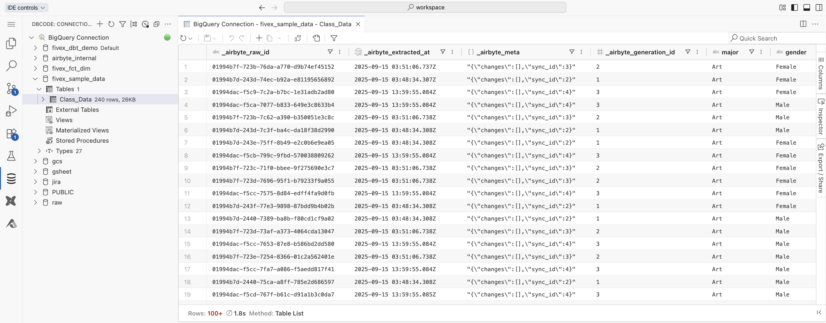 IDE Database Explorer with Schema Navigation
