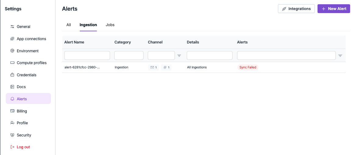 Alerts Settings Panel